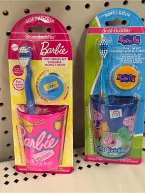 Barbie Kids Toothbrush Set with Pink Rinsing Cup and Blue Brush